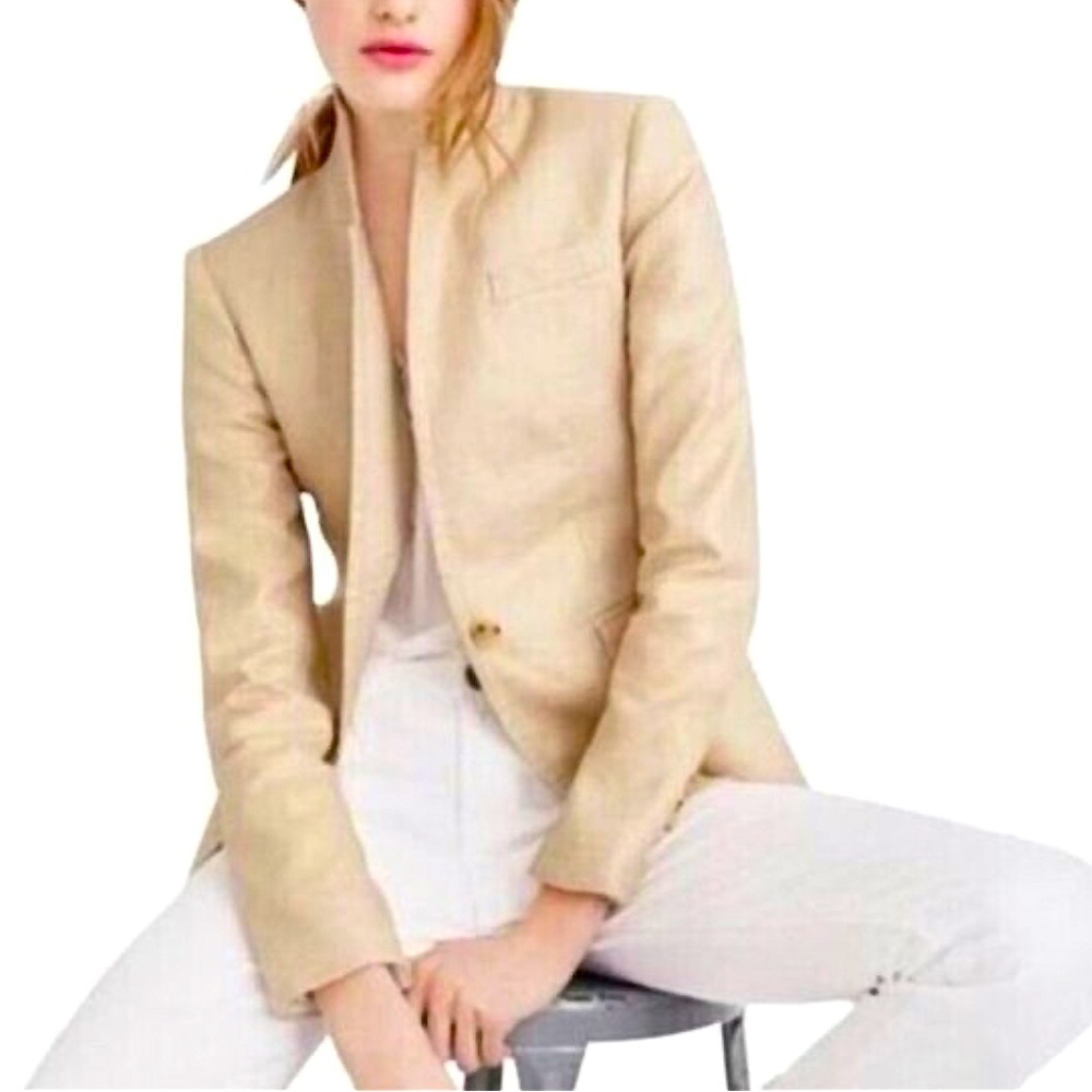 J. Crew Regent Metallic Tan Gold Linen Blend Jacket Size 4
